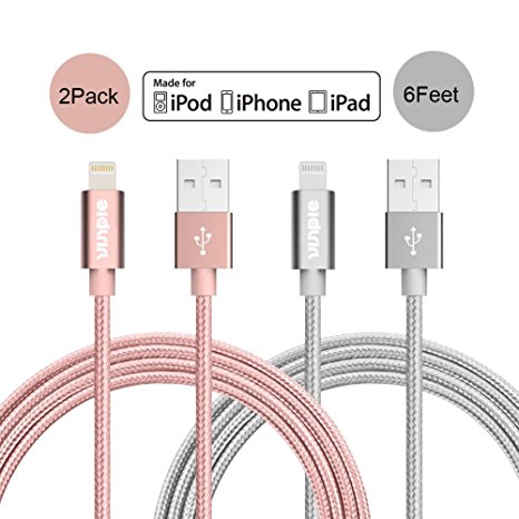 Vinpie 2PCS 6FT Nylon Braided 8 Pin Lightning Cable Fast Charge and Sync USB Cables Charger Cord for iPhone6,6s, 6 Plus,6s Plus, iPhone 5 5s 5c,SE, iPad Air, iPod Nano 7,iPod 5 (2 Pack 6ft Rose Gold   Gray)