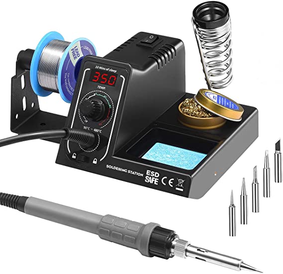 TOPELEK Soldering Iron Station, 60W Professional Soldering Station with Adjustable Temperature 90 ° C-480 ° C, Temperature Lock Function, 5 Replaceable Tips and Tin Cable
