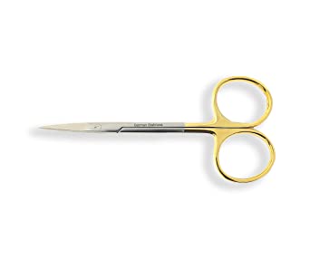 Cynamed TC Iris Micro Dissecting Scissors with Tungsten Carbide Inserts and Gold Rings - Premium Quality - Perfect for Fine Precision Tissue Dissection, Suture Removal (4.5 in. - Straight Blades)
