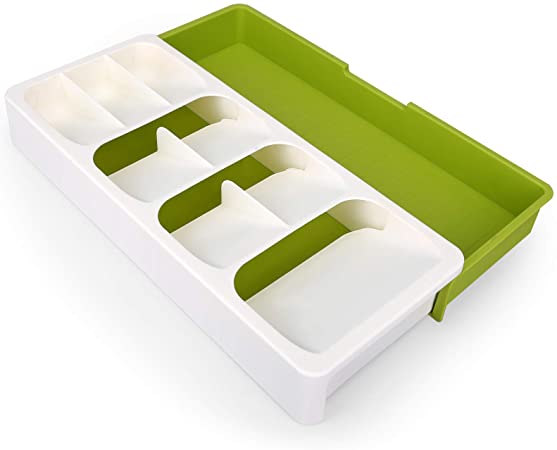 Flatware organizer, Cegar Expandable Kitchen Drawer Organizer for Cutlery Silverware. Drawer Organizer Tray, BPA Free, 16.0 x 6.6 x 2.4 Inches（406 x 166 x 59 mm), Cream and Green