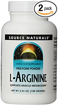 Source Naturals L-Arginine Free-Form Powder, Promotes Increased Circulation, 100 Grams, Pack of 2