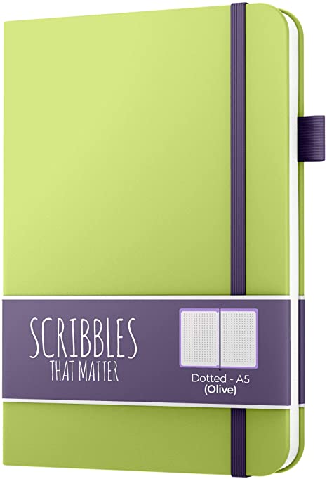 A5 Dotted Journal by Scribbles That Matter - Bullet Dot Grid Notebook - No Bleed Thick Fountain Pens Friendly Paper - Hardcover with Large Inner Pocket - Pro Version