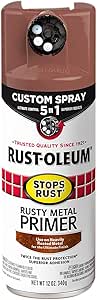 Rust-Oleum 384755 Custom Spray 5-in-1 Flat Rusty Metal Primer Aerosol Spray, 12 oz., Rusty Metal