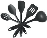 StarPack Premium Silicone Kitchen Utensil Set 5 Piece in Hygienic Solid Coating  Bonus 101 Cooking Tips Gray Black