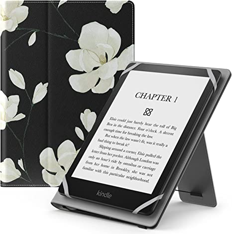 MoKo Universal Case for 6",6.8",7" Kindle eReaders Fire Tablet- Kindle/Kobo/Voyaga/Lenovo/Sony Kindle E-Book, Lightweight PU Leather Folio Shell Cover Case, with Hand Strap/Kickstand, Black & Magnolia