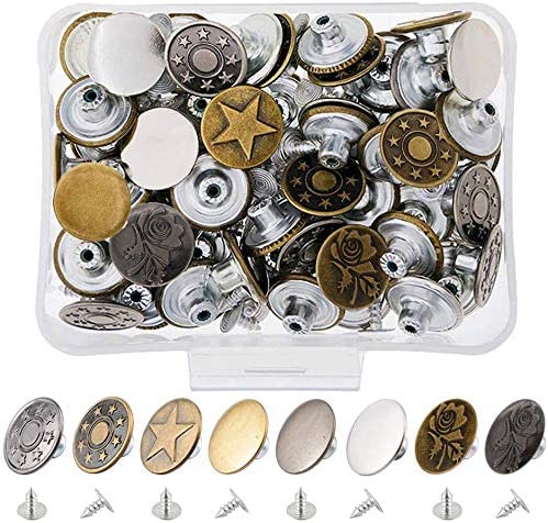 Yakamoz 80 Sets 17mm Metal Jeans Button Replacement Kit Fastener Tack Buttons for Denim Jeans Pants Buttons Fix Repair (8 Style, Each 10Pcs)