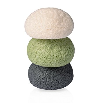 Konjac Sponge Exfoliating Facial Sponge Natural Soft Cleansing Puff for Oily and Acne Prone Skin, Biodegradable Activated Charcoal Skincare Cleanser, Set of 3