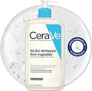 CeraVe - SA Gel Nettoyant Anti-Rugosités - Nettoie la Peau, Elimine les Rugosités - Acide Salicylique   Acide Hyaluronique   3 Céramides Essentiels - Peau Sèche, Rugueuse, Squameuse - 564 ml