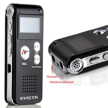 Evistr Portable Black 8GB Digital Audio Voice Recorder, MP3 Music Player, Dictaphone,Multifunctional Rechargeable Dictaphone Player with Built-In Speaker