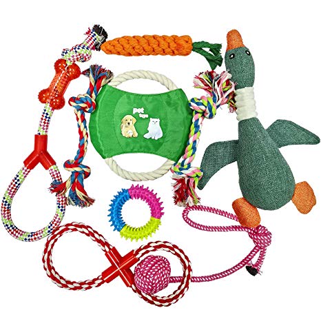 Mozart Dog Toys - Dog Chew Toys - Puppy Teething Toys – Dog Toy Set of 9-100% Natural Cotton Rope - Chewing Ropes - Chewing Ropes - Duck Rope Toy