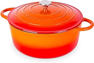 Cast Iron Dutch Oven with Lid – Non-Stick Ovenproof Enamelled Casserole Pot – Sturdy Dutch Oven Cookware – Orange, 7.3-Quart, 30cm – by Nuovva