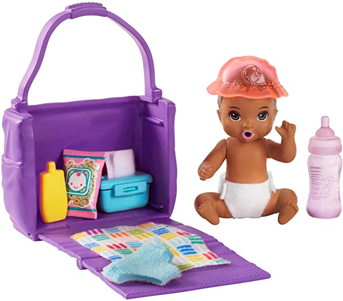 Barbie Skipper Babysitters Inc. Feeding and Changing Playset with Color-Change Baby Doll, Open-and-Close Diaper Bag and 7 Accessories