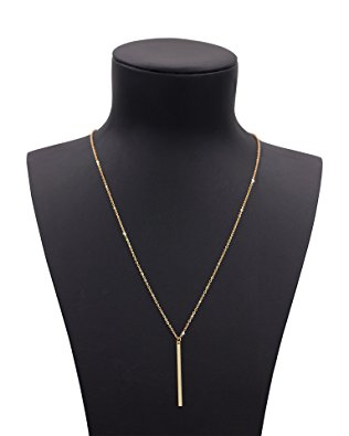 Geerier Gold Chain Y Type Simple Bar Necklace Pendant Bar Drop At Center Long Lariat Necklace