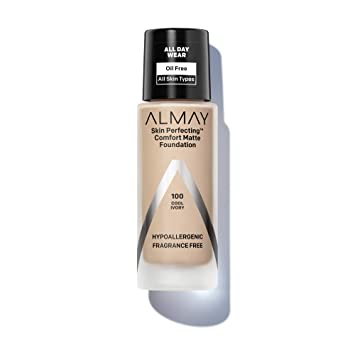 Almay Skin Perfecting Comfort Matte Foundation, Hypoallergenic, Cruelty Free, -Fragrance Free, Dermatologist Tested Liquid Makeup, Cool Ivory, 1 Fluid Ounce