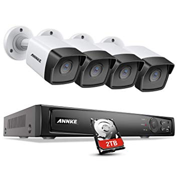 ANNKE 8CH 5MP Home Security Camera System, 4 x Wired 5MP Outdoor Night Vision PoE IP Cameras, H.265  8 Channel 4K PoE NVR Security System w/ 2TB HDD for 7/24 Recording, Support ONVIF Motion Detection