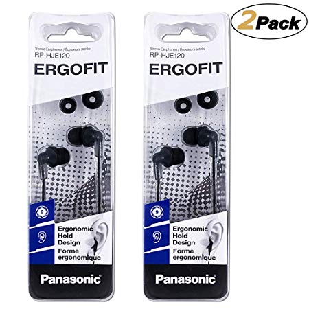 Panasonic ErgoFit Earbud Headphones RP-HJE120-K, (Black) [2Pack]