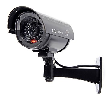 Ecolink Simulated Camera Outdoor/Indoor Security Fake Surveillance Camera Motion CCTV with Blinking Red LED Light (Black)