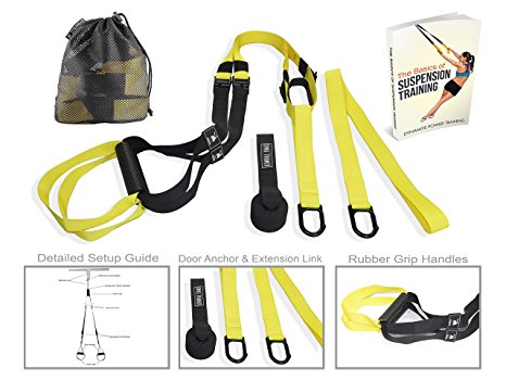 Suspension Trainer with COMPLIMENTARY EBOOK, Adjustable Buckles and HEAVY DUTY Rubber Grip Handles by Dynamite Power Training Functions as Suspension Training System for Military and Crossfit Training
