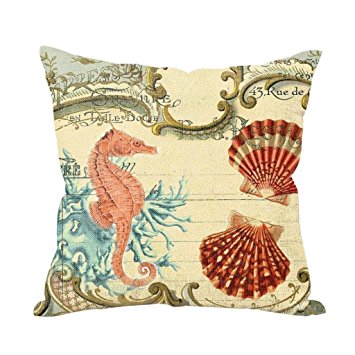 Sea Horse Starfish Throw Pillow Case Stamp Cushion Cover Pillowcase Gift Anniversary Cushion Covers Vintage Sea Scenery 18*18 Style 3