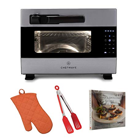 ChefWave Digital Pressure Oven and Rotisserie – 27qt, 1600W Heating, LED Touch Control Panel – Roasts, Broils, Bakes and Toasts Includes 7 Accessories, Tongs, Mitt and Cookbook