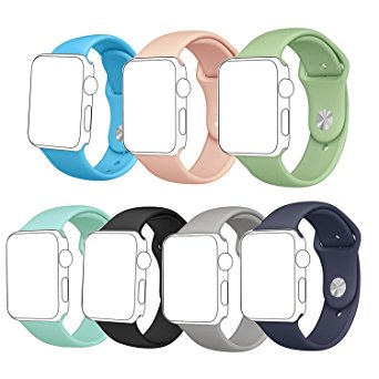 Isenxi Watch Band, 7 Pack Soft Silicone Sport Style Replacement Strap for iwatch Series 1 Series 2 (38mm-set9 Large (7-pack))