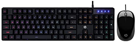 HP K300 Backlit Membrane Wired Gaming Keyboard with Mixed Color Lighting&X1000 Wired USB Mouse with 3 Handy Buttons, Fast-Moving Scroll Wheel and Optical Sensor Works on Most Surfaces(Black/Grey)