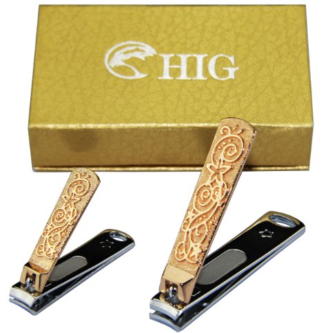 HIG Golden Nail Clipper Built-in Nail File - High quality Sharpest Stainless Steel Nail Clippers Set and Beauty Nail cutter - Easily trim toenail and fingernail - Popular Gifts