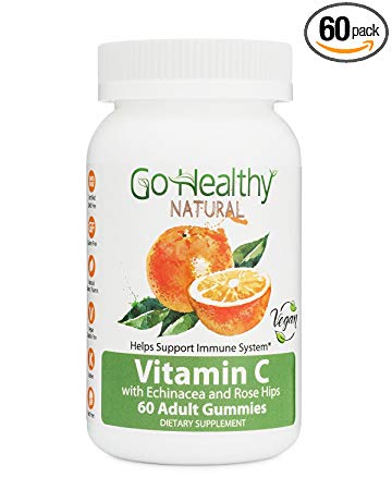 Go Healthy Natural Vitamin C Gummies with Echinacea and Rose Hips, Vegan- Adult, 240 mg Per Serving (60 Count)-30 Servings Gluten Free, Non-GMO, Halal, Kosher