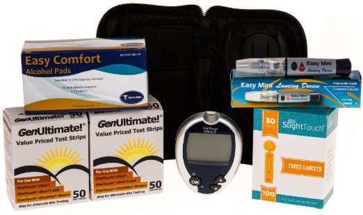 One Touch Ultra Diabetes Testing Kit - One Touch Ultra Meter, 100 GenUltimate Test Strips, 100 30g Lancets, 1 Lancing Device and 100 Alcohol Prep Pads