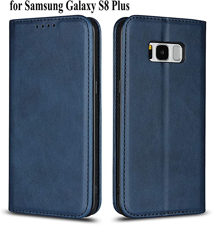 SailorTech Leather Phone Case for Samsung Galaxy S8 Plus, Wallet Folding Flip Case with Kickstand and Multiple Card Slots Magnetic Closure Protective Cover Compatible Galaxy S8 Plus,（6.2”） Navy Blue