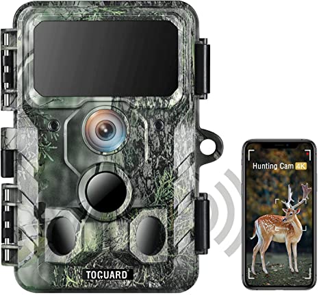 TOGUARD 4K WiFi Wildlife Camera Bluetooth 30MP Hunting Trail Camera with IR LEDs Night Vision Game Camera 120° Detection Motion Activated IP66 Waterproof 2.4”LCD