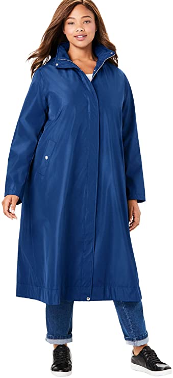 Woman Within Women's Plus Size Water Repellent Long Raincoat