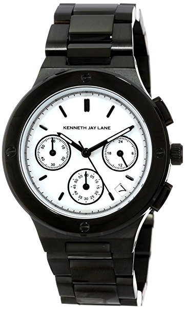 Kenneth Jay Lane Women's KJLANE-2123  Chronograph Mother-Of-Pearl Dial Black Ion-Plated Stainless Steel and Black Resin Watch