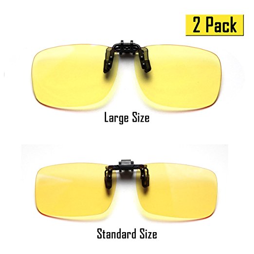 Cyxus (2 Pack) Blue Light Filter Clip-on Computer Reading Glasses, UV Blocking Anti Eye Strain Unisex Eyewear 1 Standard Size and 1 Large Size Yellow Lens SET