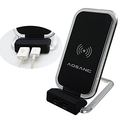 Wireless Charger AOSANG 3 Coil Design Dual USB Port Qi charging stand For Galaxy S6/S6 Edge (Plus) S7 S7 Edge Nexus 4/5/6/7 Nokia Lumia 920/928 Sony Xperia Z4v LG and all QI-Enabled Device