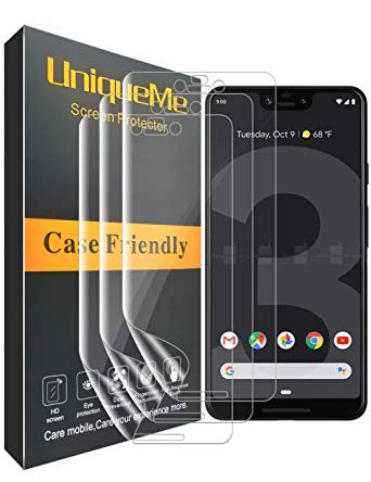 UniqueMe [3 Pack Google Pixel 3 XL Screen Protector, Liquid Skin Full Coverage [Case Friendly] HD Clear Flexible film with Lifetime Replacement Warranty