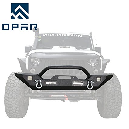 Opar Different Trail Front Bumper w/ Winch Plate & 4x LED Accent Lights for 07-18 Jeep JK Wrangler & Wrangler Unlimited