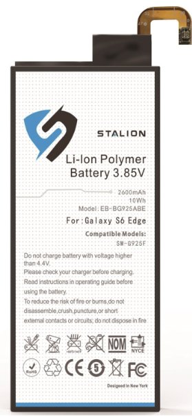 Galaxy S6 Edge Battery : Stalion® Strength 2600mAh Li-Ion Polymer Battery Replacement [24-Month Warranty] for Samsung Galaxy S6 Edge SM-G925