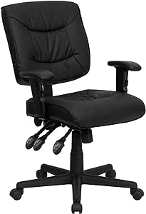 Flash Furniture GO-1574-BK-A-GG Mid-Back Black Leather Multi-Functional Task Chair with Height Adjustable Arms