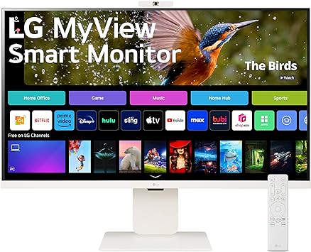 LG 32SR85U-W 32-inch MyView 4K UHD, IPS Display, webOS Smart Monitor, ThinQ Home, USB Type-C 90W PD, Built-in FHD Webcam & Speaker, HDR 10, AirPlay 2, Screen Share, Bluetooth, White