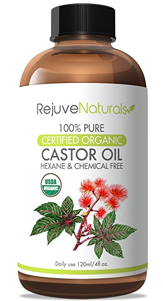 Organic Castor Oil, 100% Pure, Hexane Free, Cold Pressed, USDA Certified Organic, by RejuveNaturals, 4oz | All Natural Conditioner for Hair, Skin & Face