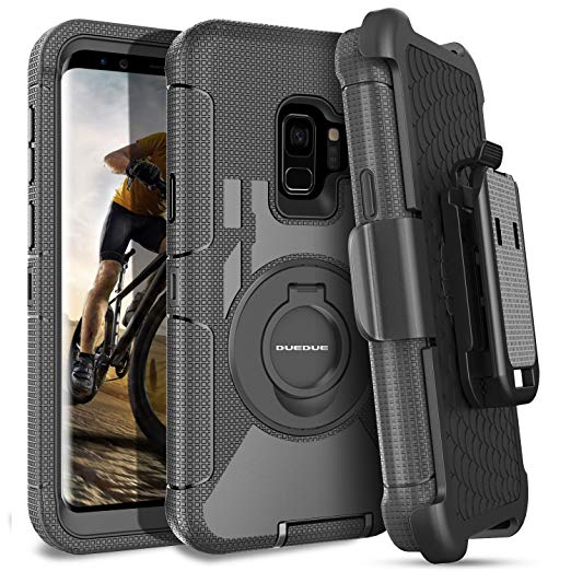 S9 Case,Galaxy S9 Case,Samsung S9 Case Belt Clip,DUEDUE Heavy Duty Shockproof Kickstand Swivel Full Body Rugged Bumper Hybrid Holster Protective Case for Samsung Galaxy S9 for Men and Boys, Black