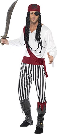 Smiffy's Adult men's Pirate Man Costume, Shirt, trousers, Headpiece & Belt, Pirate, Serious Fun, Size M, 25783