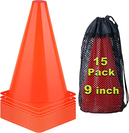 cyrico Plastic Training Traffic Cones, 9 Inch Orange Cones Sports Agility Field Marker Cones for Soccer Basketball Football Drills Training, Indoor Outdoor Games or Events