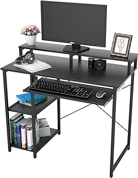 TOPSKY Compact Computer Desk with Storage Shelves/24.5” Keyboard Tray/Monitor Stand Study Table for Home Office (38.6x19 inch, Black)