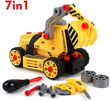7-in-1 DIY Take Apart Truck Car Toys for 3 4 5 6 7 Year Old Boys Girls, Construction Engineering STEM Learning Toys Building Play Set for Kids Children