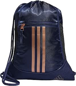 adidas Alliance Sackpack (12L) Lightweight Athletic Small Drawstring Team Sports Workout Bag, Dark Blue/Rose Gold, One Size