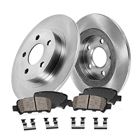 REAR 266 mm Premium OE 5 Lug [2] Brake Disc Rotors   [4] Ceramic Brake Pads   Clips