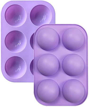 Alanfox 6 Holes Silicone Mold for Cake, Chocolate, Jelly, Pudding and Handmade Sope, Round Shape, Food Grade Silicone, Non Stick， BPA Free，Cupcake Baking Pan（2pcs Purple）