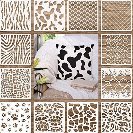 12 Pieces Animal Print Stencils Painting Templates Stencils DIY Design Stencils for Scrapbooking Drawing Tracing DIY Furniture Wall Floor Decor (12 x 12 Inch)